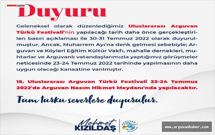 ARGUVAN TÜRKÜ FESTİVALİ 23-24 TEMMUZDA YAPILACAK