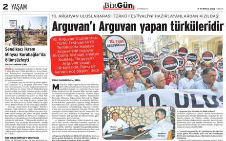 BİRGÜN GAZETESİNDE ARGUVAN TÜRKÜ FESTİVALİ TANITIM HABERİ  