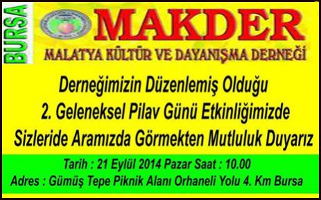 BURSA MALATYALILAR DERNEĞİ 2. PİLAV ETKİNLİĞİ 21 EYLÜLDE