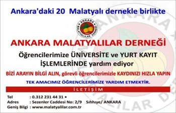 ÜNİVERSİTE ÖĞRENCİLERİNE ANKARA MALATYALILAR DERNEĞİ BÜNYESİNDE 20 DERNEKLE  HİZMET VERİLİYOR